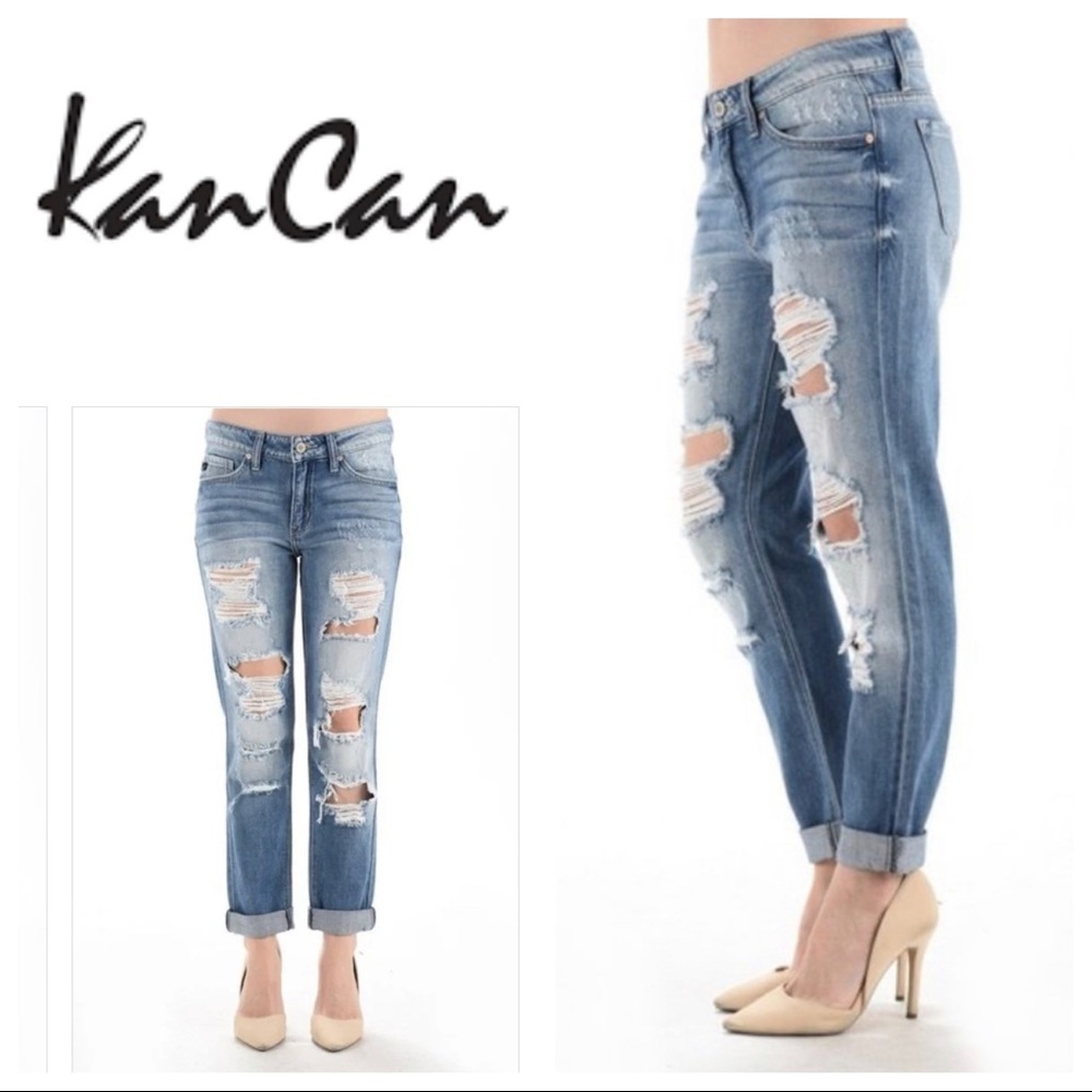 Kancan distressed/destroyed boyfriend jeans